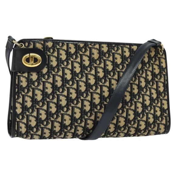 DIOR Trotter Canvas Shoulder Bag Navy Gold - Picture 1 of 16